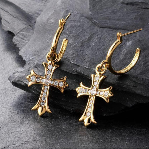 シルバー925 ゴールド クロス フープピアス タイニークロス