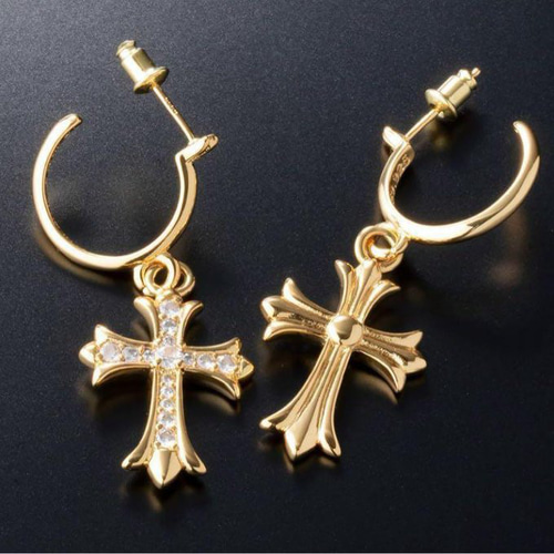 ◉ 唯 両耳用 タイニー クロス フープ ピアス（ノーブランド クロム