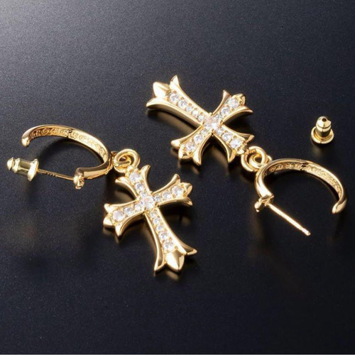 シルバー925 ゴールド クロス フープピアス タイニークロス