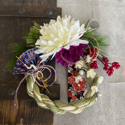 和モダンお正月飾り 二連モスグリーン☆ しめ縄・しめ飾り aki