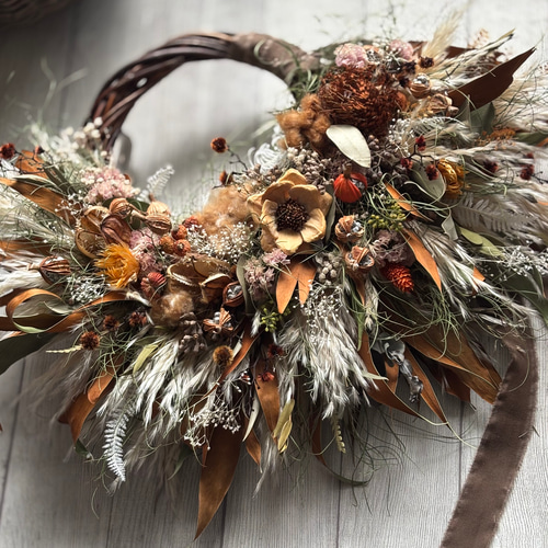 限定2025】秋色の大きなリース 〜ドライフラワー〜 パンパスグラス/秋