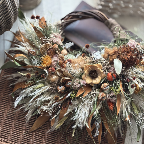 限定2025】秋色の大きなリース 〜ドライフラワー〜 パンパスグラス/秋