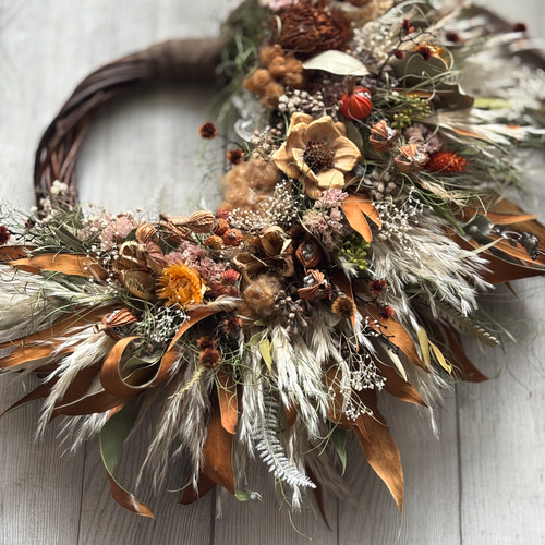 パンパスグラス　リース 限定2025】秋色の大きなリース 〜ドライフラワー