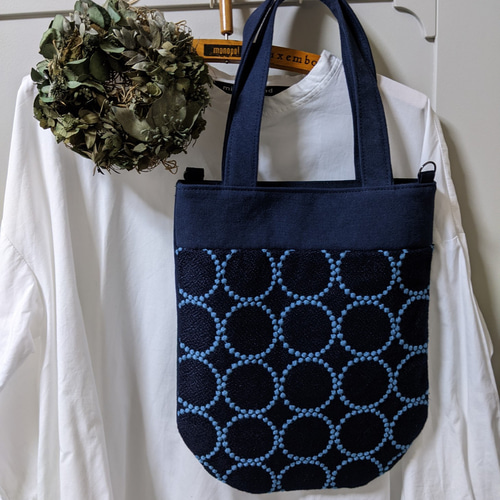 雫トートバッグ【tanborin/navy】タンバリン・ネイビーmina perhonen