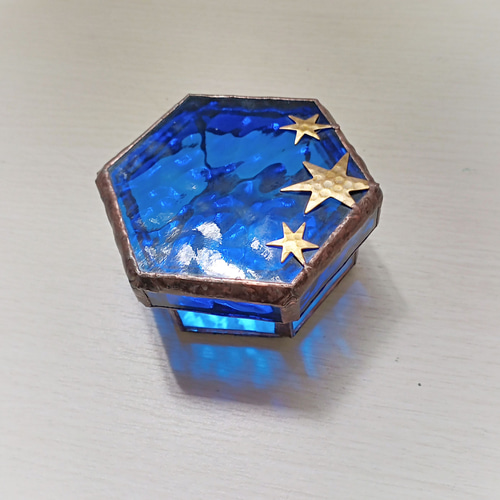 ステンドグラスの六角ボックス〜夜空〜 サンキャッチャー・宝箱