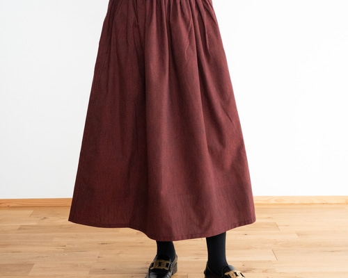 播州織 ほんのり起毛♪Aライン コットン100％ ボルドースカート