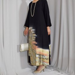 上品七分袖ワンピース, 黒留袖リメイク,ワンピース,上品な和モダン