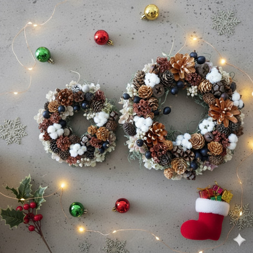 木の実とドライフラワーの秋リース｜長く楽しめるナチュラルインテリア