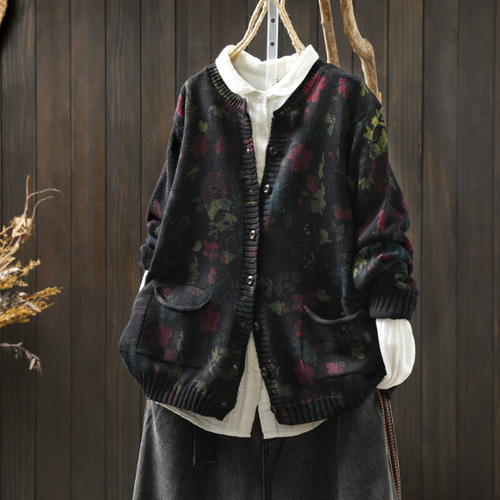 新作｜花柄カーディガン 秋の必須アイテム ゆったり長袖 ニット