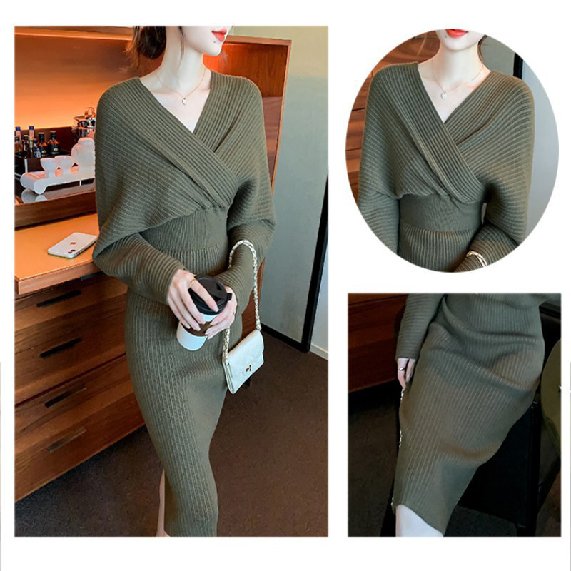 秋レディースネット ロングスリーブ スリングショルダー スリット ワンピース【返品・交換可】品質最優先25-266