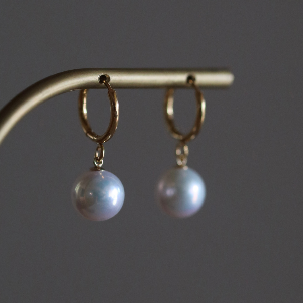 【一点物】淡水パールのフープピアス　ゴールド　サージカルステンレス　真珠　10mm ギフト ウェディング