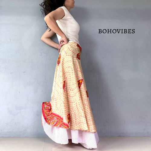 オールドエルメス　シルク　ロングスカート　ビンテージ オールドエルメス シルク ロングスカート ビンテージ