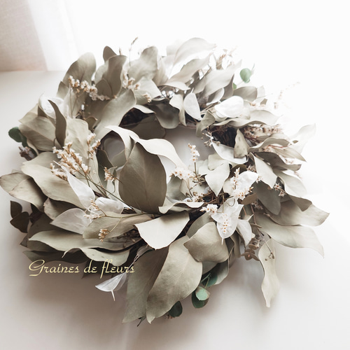 ユーカリ　フライングリース　リース　ドライフラワー ユーカリのグレイッシュリース ルナリア入り フライングリース