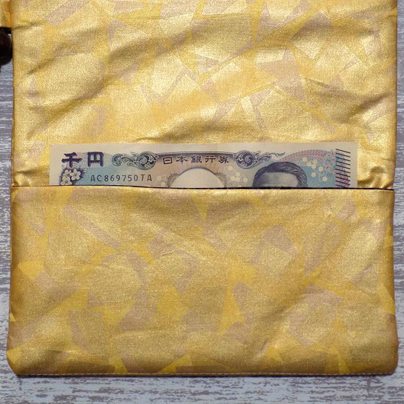 金彩工芸　特別仕様　モザイク金仕上げ　コットンむら染黄色地製　「道中財布」 6枚目の画像