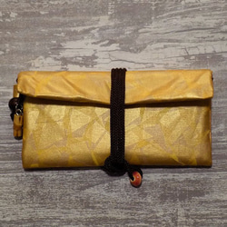 金彩工芸　特別仕様　モザイク金仕上げ　コットンむら染黄色地製　「道中財布」 3枚目の画像