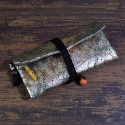 金彩工芸　特別仕様　モザイク金仕上げ　コットンむら染黄色地製　「道中財布」 15枚目の画像