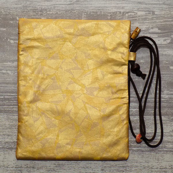 金彩工芸　特別仕様　モザイク金仕上げ　コットンむら染黄色地製　「道中財布」 5枚目の画像