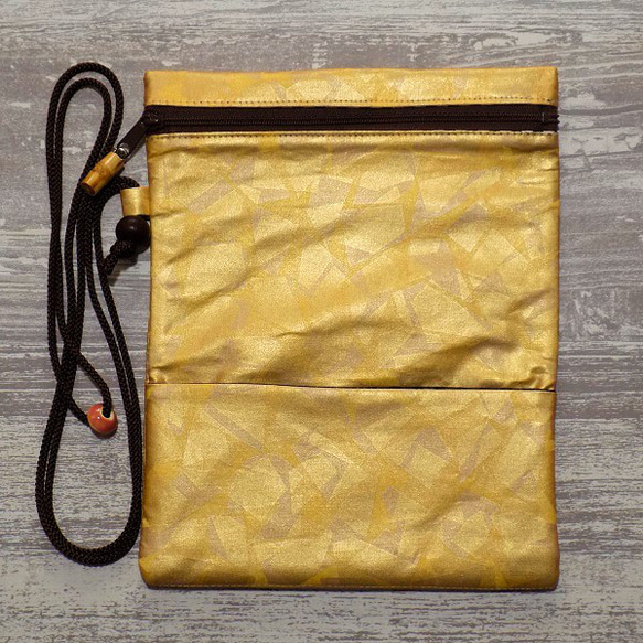 金彩工芸　特別仕様　モザイク金仕上げ　コットンむら染黄色地製　「道中財布」 4枚目の画像