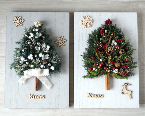 色が選べる 壁掛けクリスマスツリー プリザーブドフラワー QUEUE