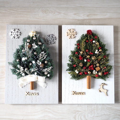 色が選べる 壁掛けクリスマスツリー プリザーブドフラワー QUEUE DE