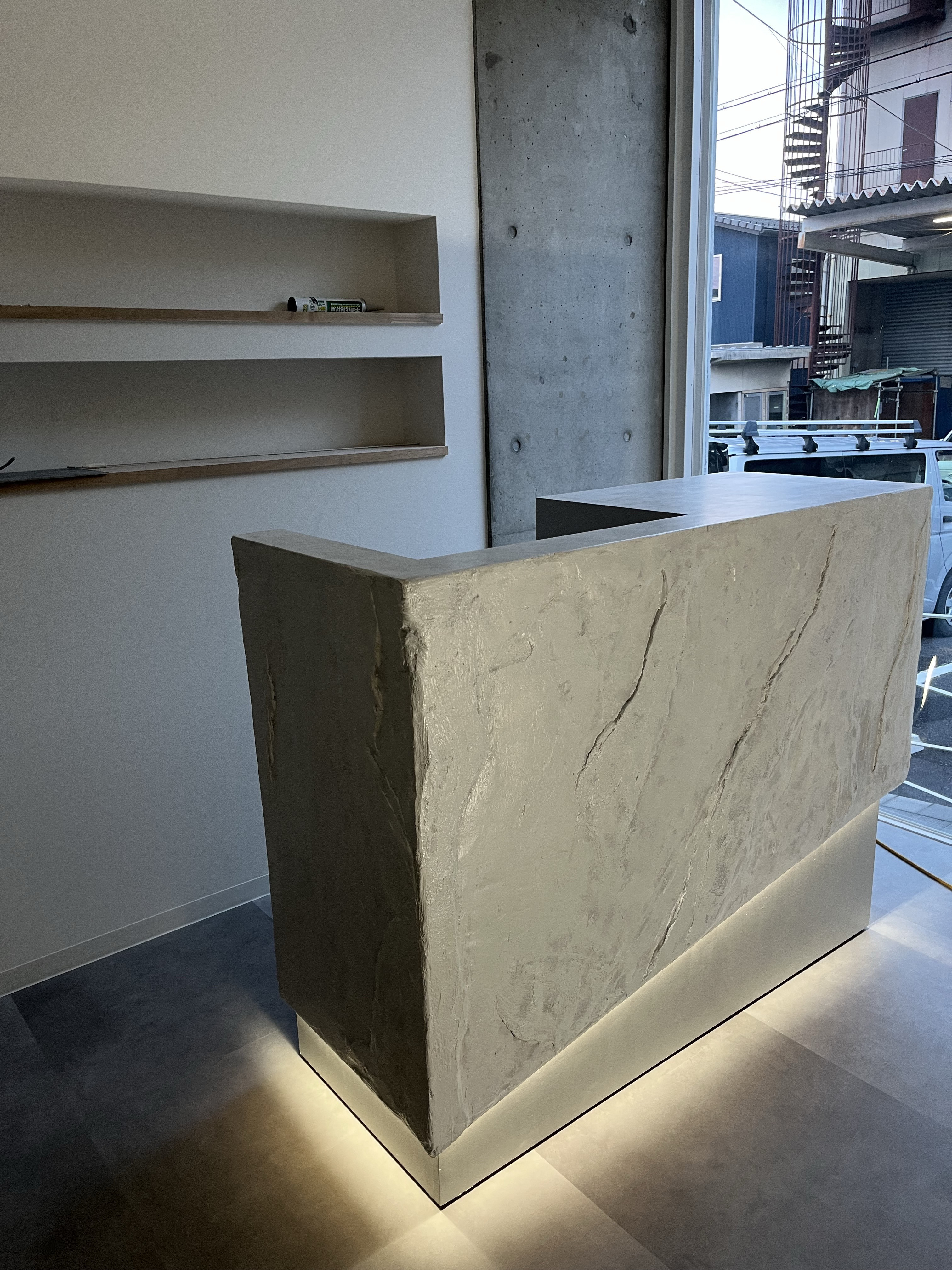 岩っぽい】レジカウンター 受付カウンター LEDライトレジ台 机・デスク