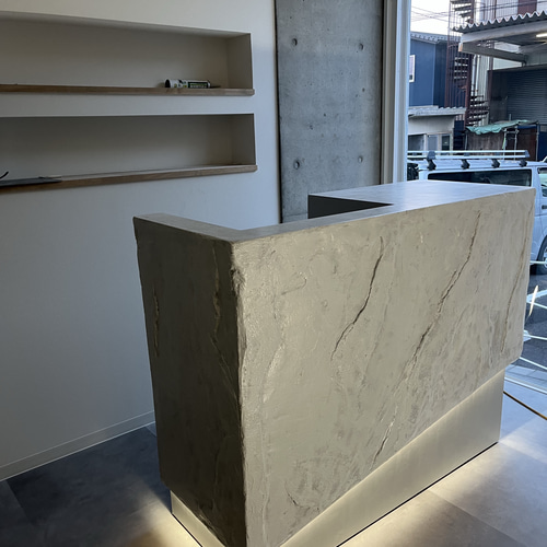 岩っぽい】レジカウンター 受付カウンター LEDライトレジ台 机・デスク