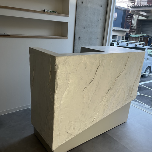 岩っぽい】レジカウンター 受付カウンター LEDライトレジ台 机・デスク