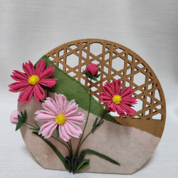 コスモス》つまみ細工 卓上インテリア 秋風を感じて 秋桜 置き型