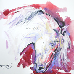 立ち上がる馬(高級水彩画用紙、F4, 24cm×33，5cm、墨、水彩