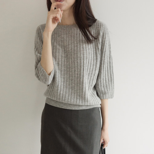 子羊ファインウール混 ワイドリブニット 7分袖 トップス 秋冬 新作