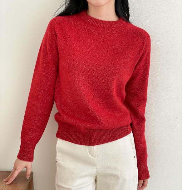 ラメ入りラグラン袖ニットトップス 秋冬 新作 ホールガーメント無縫製