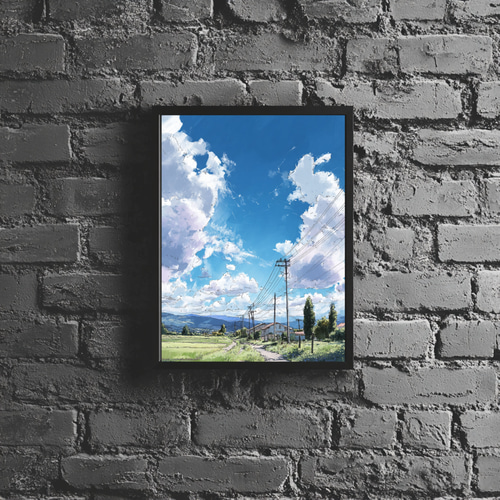 夏の空と田園風景｜透明感のある青空と雲のある風景画 自然 緑 田舎