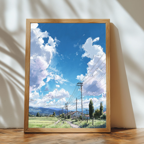 夏の空と田園風景｜透明感のある青空と雲のある風景画 自然 緑 田舎