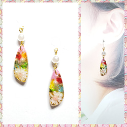 No.611-E　ドライフラワー・琉球ガラス・蝶々☆レジン☆ピアス・イヤリング No.611-E ドライフラワー・琉球ガラス・蝶々☆ピアス・イヤリング