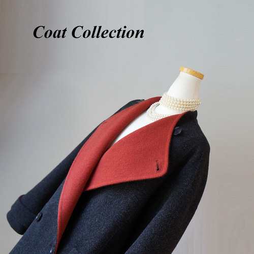 2WAY☆リバーシブルシンプルなウールコート黒レッド新品2つの表情、1つのコート 2WAY☆リバーシブルで着回しのアレンジも自在☆シンプルなリバーシブル