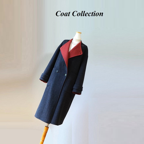 2WAY☆リバーシブルシンプルなウールコート黒レッド新品2つの表情、1つのコート 2WAY☆リバーシブルで着回しのアレンジも自在☆シンプルなリバーシブル