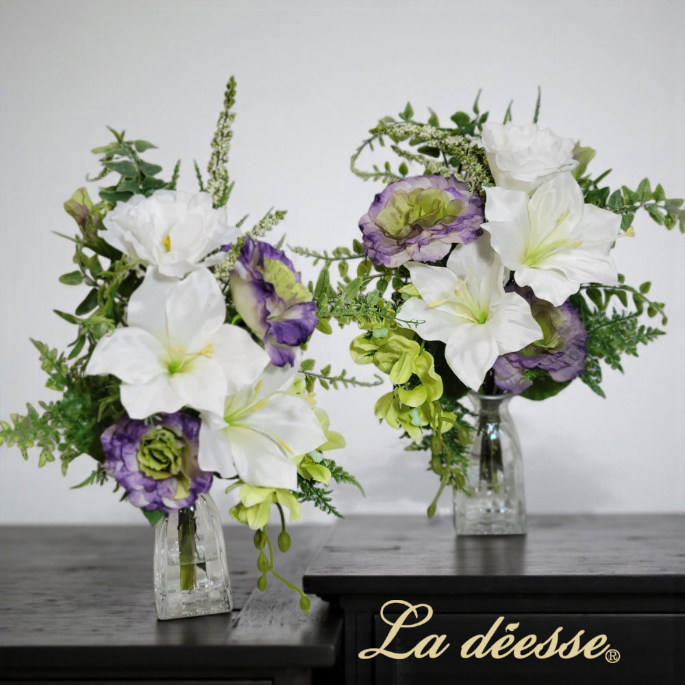 トルコ桔梗ユリウォーターアレンジ長く咲き続ける｜御供え仏花、リビングでも|　一対選択可能 Creema限定