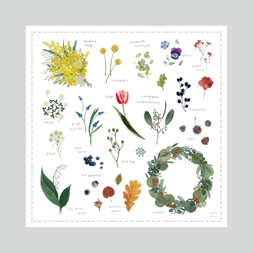 植物図鑑のようなハンカチ スカーフやファブリックポスターにも