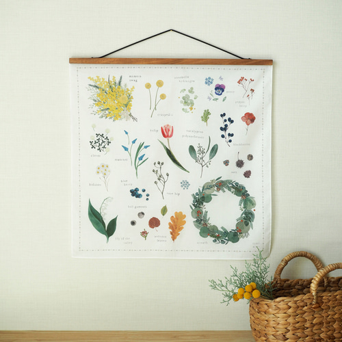 植物図鑑のようなハンカチ スカーフやファブリックポスターにも