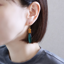 【10月誕生石】タイガーアイとマーキス型シェルのピアス　※イヤリング・イヤーカフに変更可 7枚目の画像