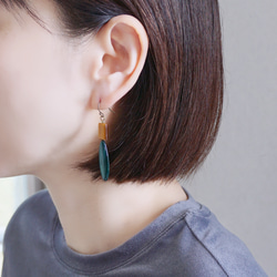 【10月誕生石】タイガーアイとマーキス型シェルのピアス　※イヤリング・イヤーカフに変更可 6枚目の画像