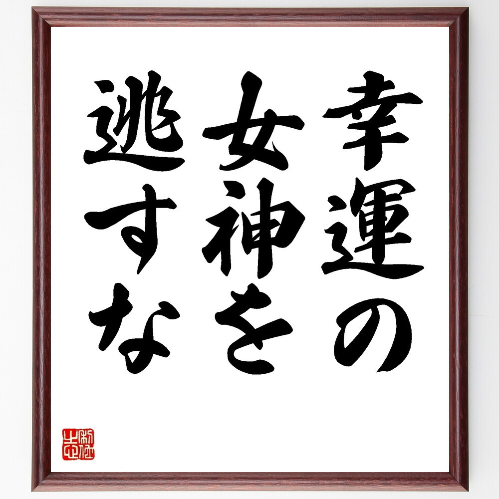 名言「幸運の女神を逃すな」手書き書道色紙額／受注後の毛筆直筆（V8695）