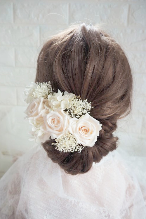プリザーブドフラワーのバラ♡シャンパンホワイト＊ウディング＊前撮り＊ヘアアクセサリ
