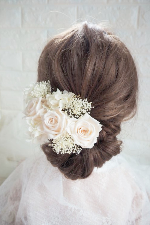 プリザーブドフラワーのバラ♡シャンパンホワイト＊ウディング＊前撮り＊ヘアアクセサリ