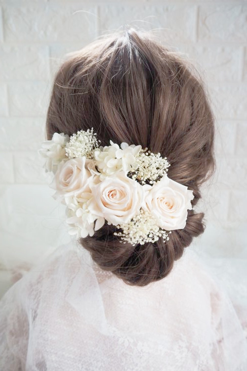 プリザーブドフラワーのバラ♡シャンパンホワイト＊ウディング＊前撮り＊ヘアアクセサリ