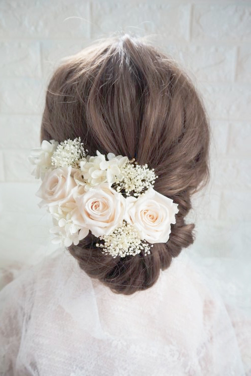 プリザーブドフラワーのバラ♡シャンパンホワイト＊ウディング＊前撮り＊ヘアアクセサリ