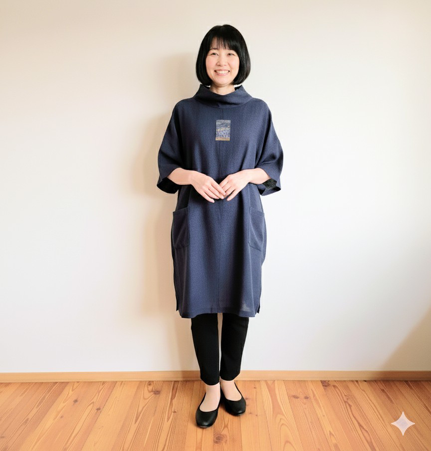 夏着物の紺チュニック＊着物リメイク　Navy blue tunic from summer kimono *Kimon