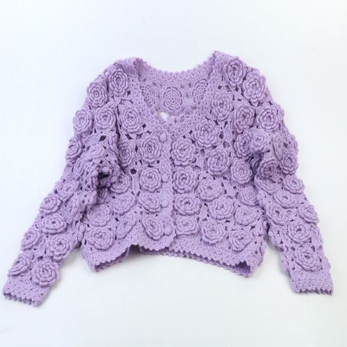 ワンダフルワールド　紅葉モチーフ透かし編みカーディガン　パープル ワンダフルワールド 紅葉モチーフ透かし編みカーディガン パープル