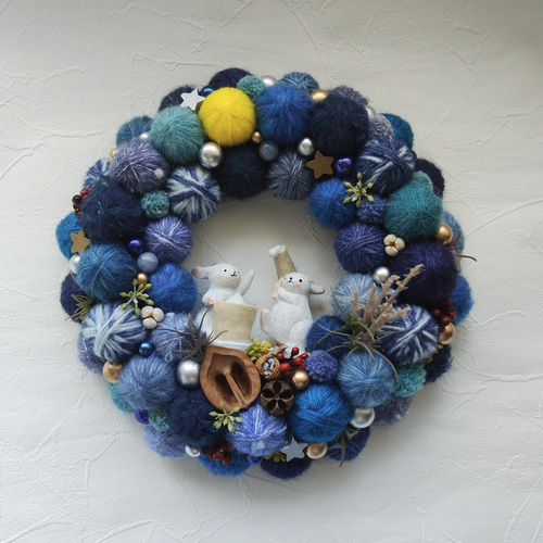 毛糸玉キラキラリース 毛糸玉リース☆赤いキラキラ