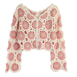 手編み クロシェカーディガン フラワーモチーフ 花柄 透かし編み